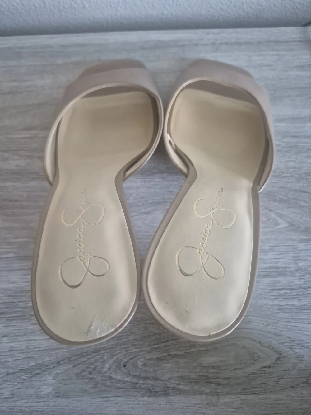 Jessica Simpson Patent Nude/Taupe Slide Mules